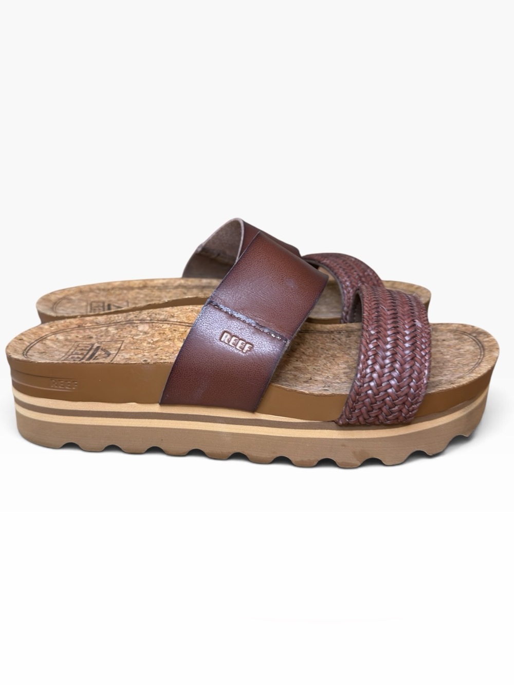 Reef Cushion Vista Hi Platform Sandals Women’s 7 Chocolate Brown Braided Strap